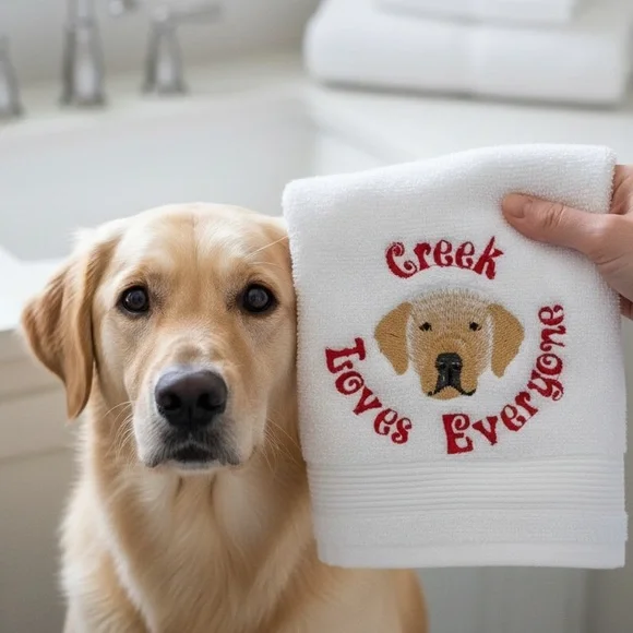Hand Personalized Embroidered Towel your pet’s name dog, cat horses, any pet - Picture 7 of 17
